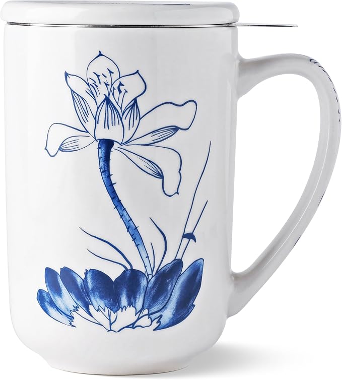 AmorArc Porcelain Tea Mug with Infuser and Lids, 18 Oz Large Cup Strainer with by AmorArc