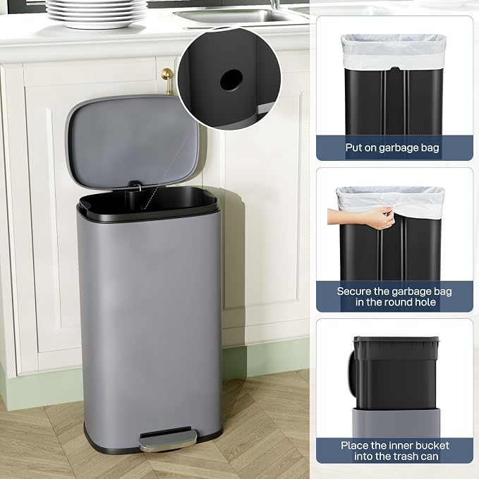 Arlopu 8 Gallon Step Trash Can, Stainless Steel Garbage Bin, Soft-Close Rubbish - Image 7
