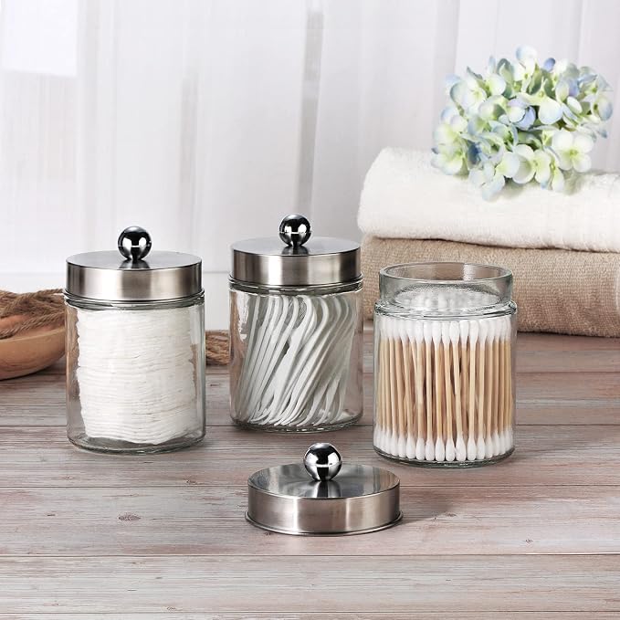 3PC Apothecary Jar Canisters Bathroom Vanity Organizer - Image 6