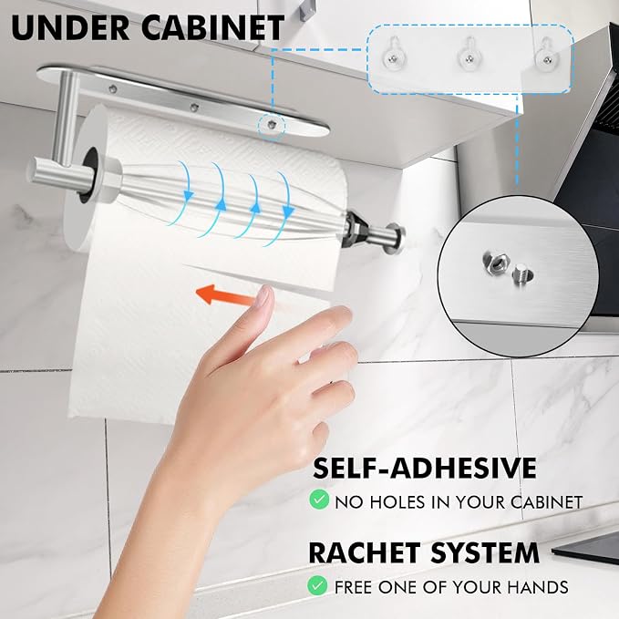 KIHOGEM Magnetic Paper Towel Holder, One Hand Operable Paper Towel Holder Wall - Image 3
