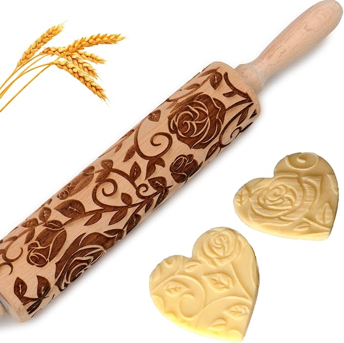 Floral Rose Embossed Rolling Pin by Unknown