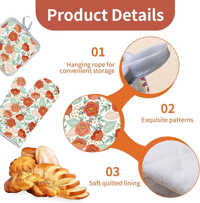 3 Pcs Kitchen Stuff, Kitchen Oven Mitts and Pot Holders Sets - Image 2