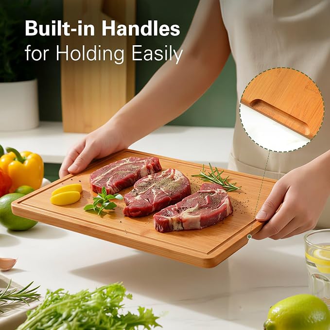 Zarler Bamboo Cutting Boards for Kitchen, 3 Piece Durable Wood Cutting Board - Image 5