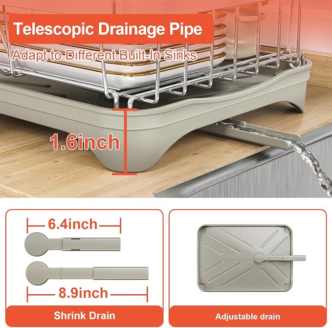 2-Tier Dish Drying Rack for Kitchen Counter, 304 Stainless Steel Dish Rack - Image 5