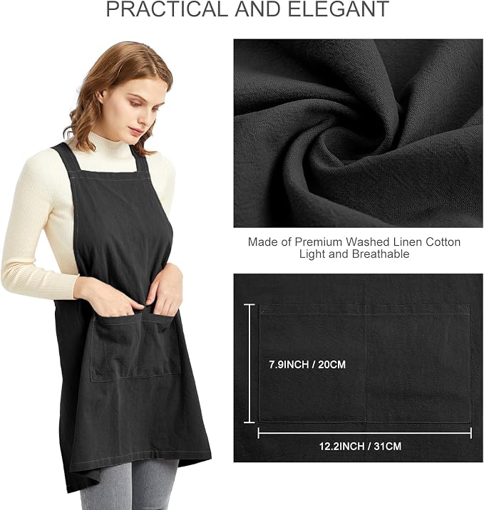 ELEZAY Aprons for Women with Pockets Plus Size Comfort Cross Back No Tie Cotton - Image 4