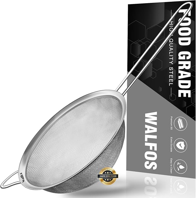 Walfos 6.3 Inch Fine Mesh Strainer, Premium Stainless Steel Sieve and Sifter by Walfos