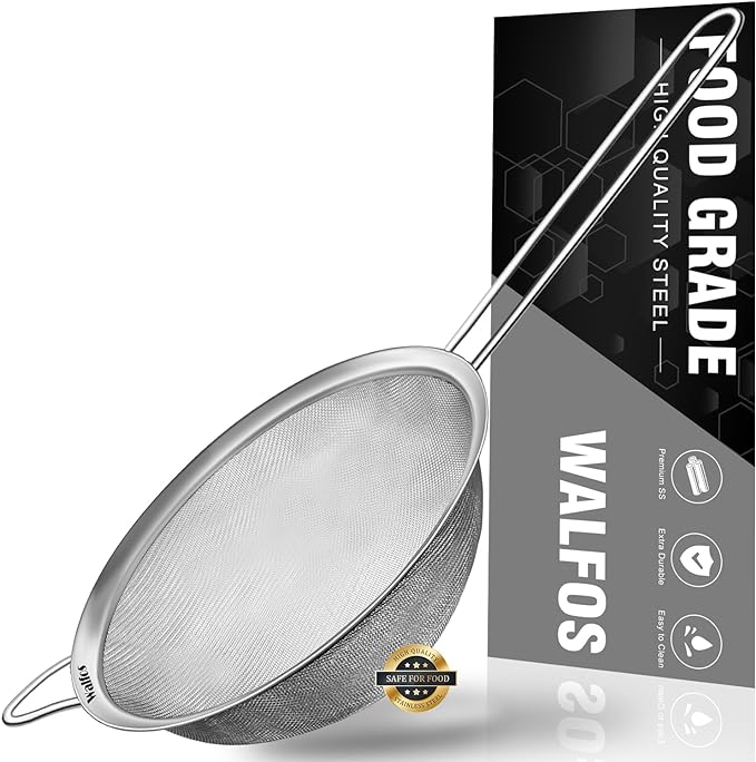Walfos 7.8 Inch Fine Mesh Strainer, Premium Stainless Steel Colanders and by Walfos