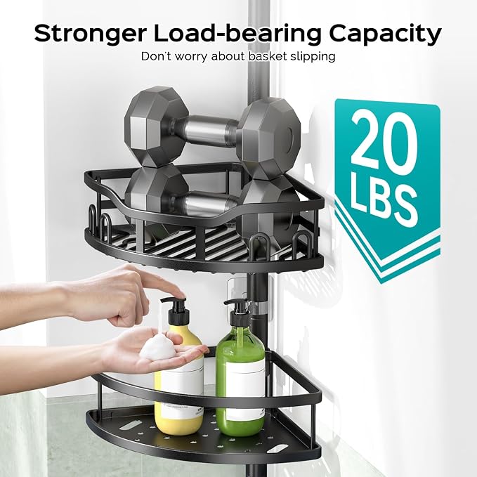 HAMITOR Corner Shower Caddy Tension Pole: Rustproof Stable 4-Tier Bathroom - Image 3