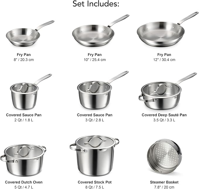 Tramontina Tempo Tri-Ply Base Stainless Steel 14-Piece Cookware Set - Image 3