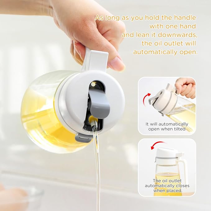 Auto Flip Glass Olive Oil Dispenser Bottle - 22oz Clear Cruet - Image 3
