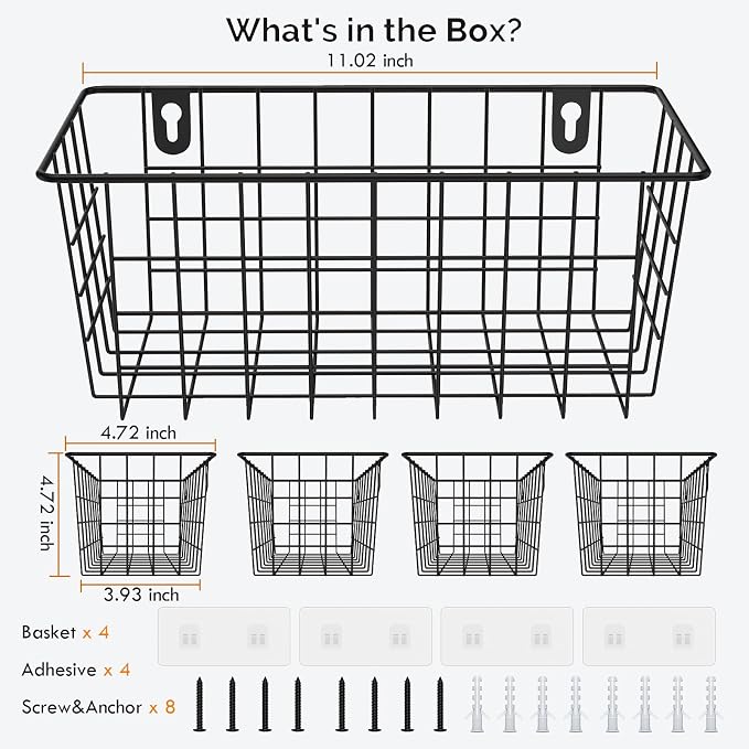MaraFansie Hanging Wire Baskets Kitchen Storage Basket Adhesive and Screws - Image 7