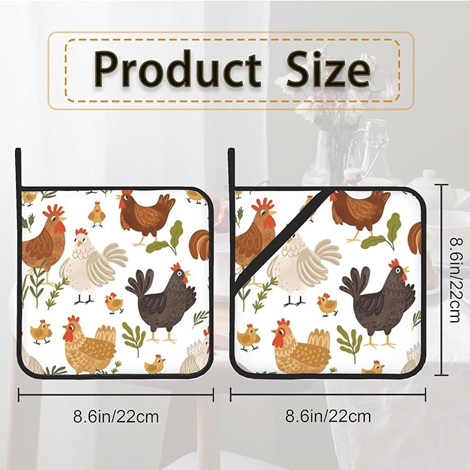 Cute Roosters Pot Holder Set of 2, Heat Resistant Potholders Oven Hot Pads - Image 2