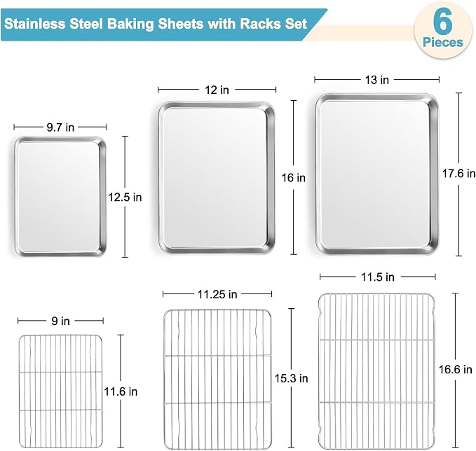 TeamFar Baking Sheet with Rack Set, 17.6/16/12.5 Inch Stainless Steel Cookie - Image 2