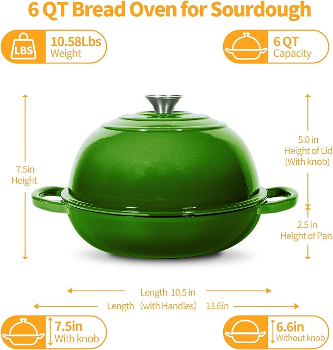 ONKO Dutch Oven For Sourdough Bread Baking, 6QT Enameled Cast Iron Dutch Oven - Image 5