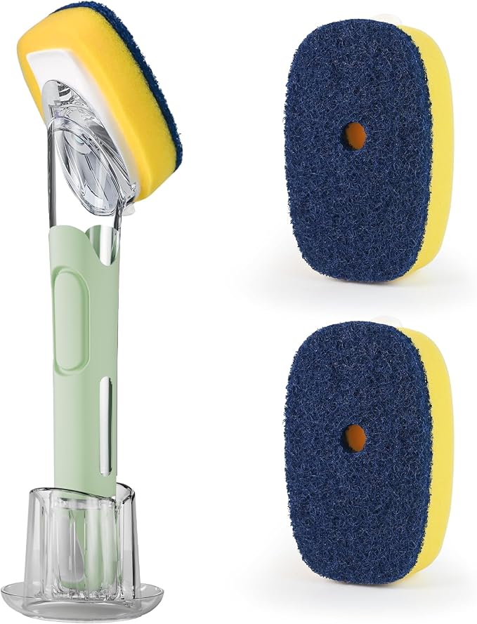 Dish Brush with Soap Dispenser Storage Set with 2 PCS Sponge Refills & Holder by RIMAY