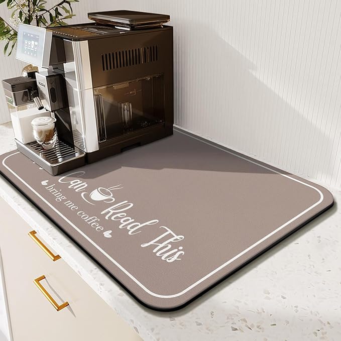 Coffee Bar Mat for Countertops 18inx24in, Absorbent Hide Stain Anti-Slip Cafe by Kuyig+Home