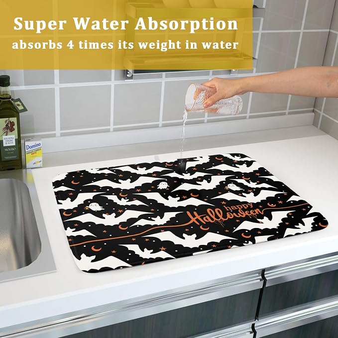 Halloween Drying Mats for Kitchen Counter 18”x24” Happy Halloween Spooky Bat - Image 7
