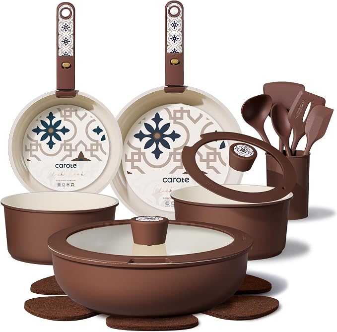CAROTE 19Pcs Ceramic Cookware Set, Pots and Pans Set Non stick, Non Toxic by CAROTE