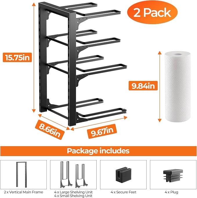MUDEELA 2 Pack Pots and Pans Organizer under Cabinet, 4-Tier Heavy Duty Pan - Image 7