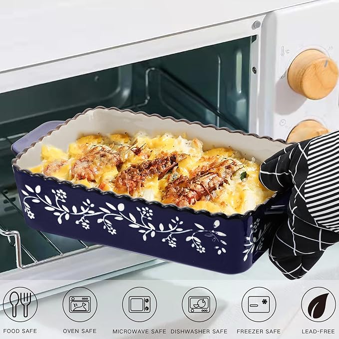 AVLA 3 Pack Ceramic Bakeware Set Porcelain Rectangular Baking Dish Lasagna Pans - Image 3