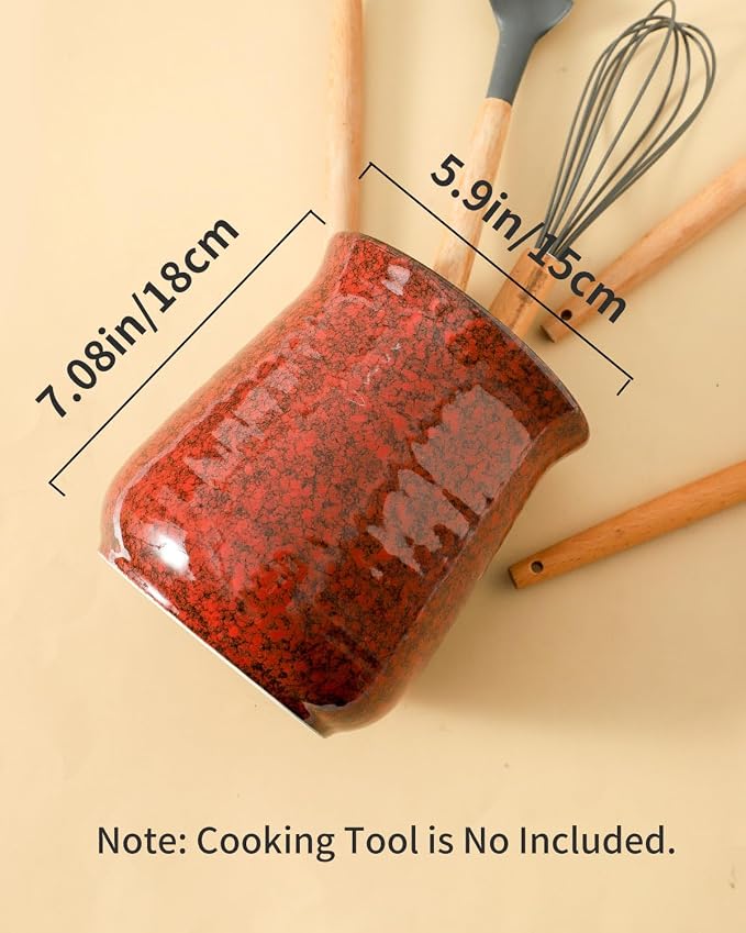 HASENSE Kitchen Utensil Holder for Countertop, 7.1” Large Ceramic Utensil Crock - Image 4
