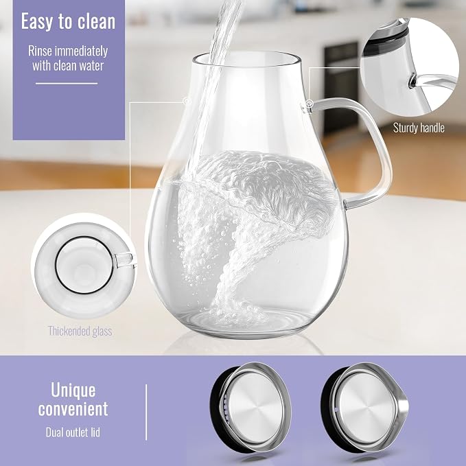 Glass Pitcher With Lid, 2.5 Liter 85 oz Glass Water Pitcher - Image 4