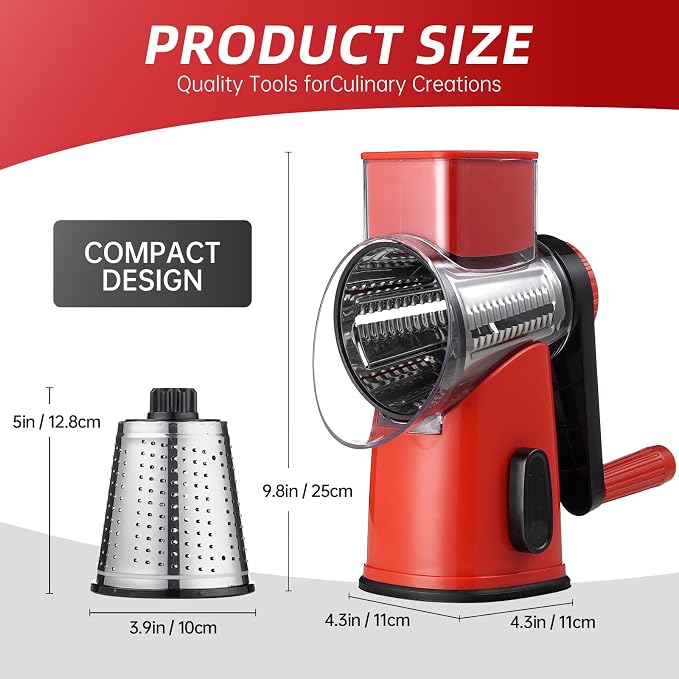 Rotary Cheese Grater with 4 Blades, Hand Crank Cheese Grater with Waffle Slicer - Image 6