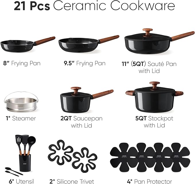 CAROTE 21pcs Cookware Set Nonstick Pots and Pans Set, Ceramic Cookware Set - Image 2