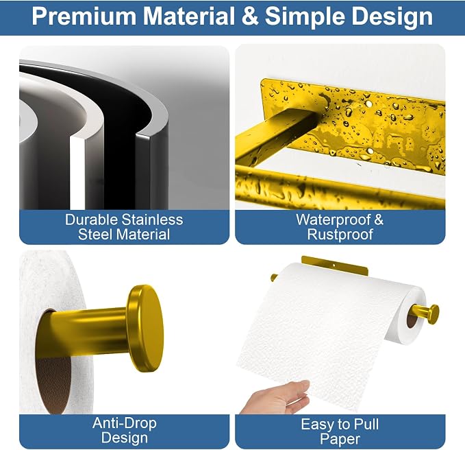 Paper Towel Holder Under Cabinet, Bend-Resistant, Self-Adhesive or Drill - Image 5