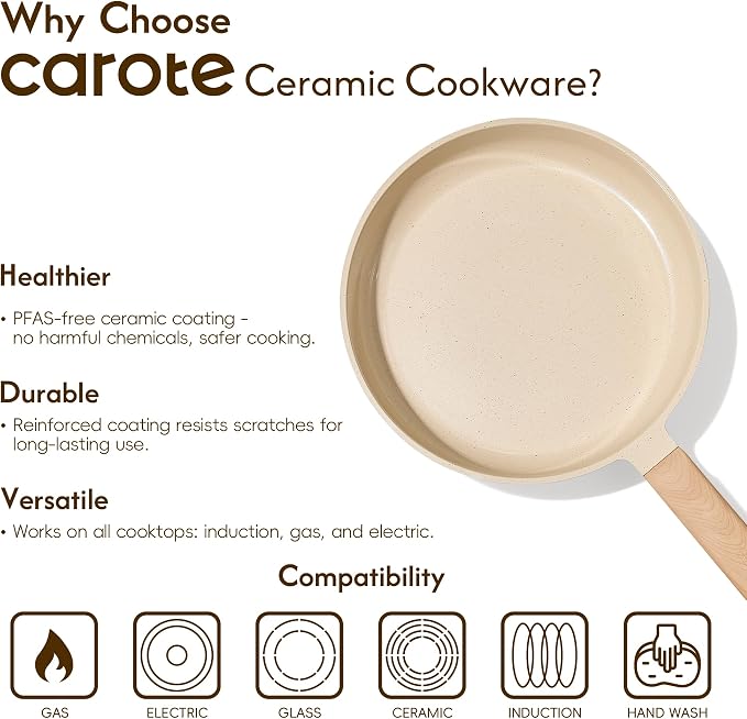 CAROTE 10" Frying Pan Set, Non-Toxic PTFE & PFOA Free Fry Pan & Omelet Pan - Image 8