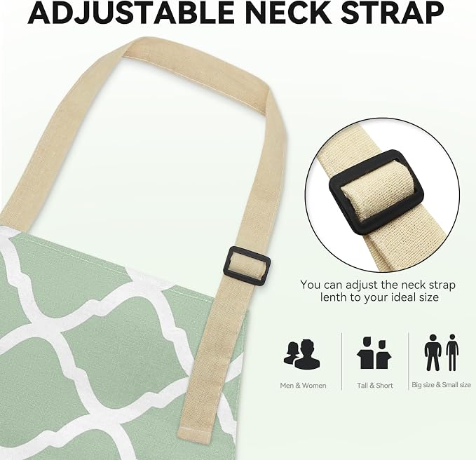 2 Pieces Aprons for Women with Pockets, Cotton Linen Waterproof Kitchen Cooking - Image 3