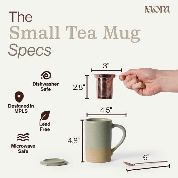 MORA Ceramics Tea Cup with Loose Leaf Infuser, Spoon and Lid, 12 oz, Microwave - Image 2