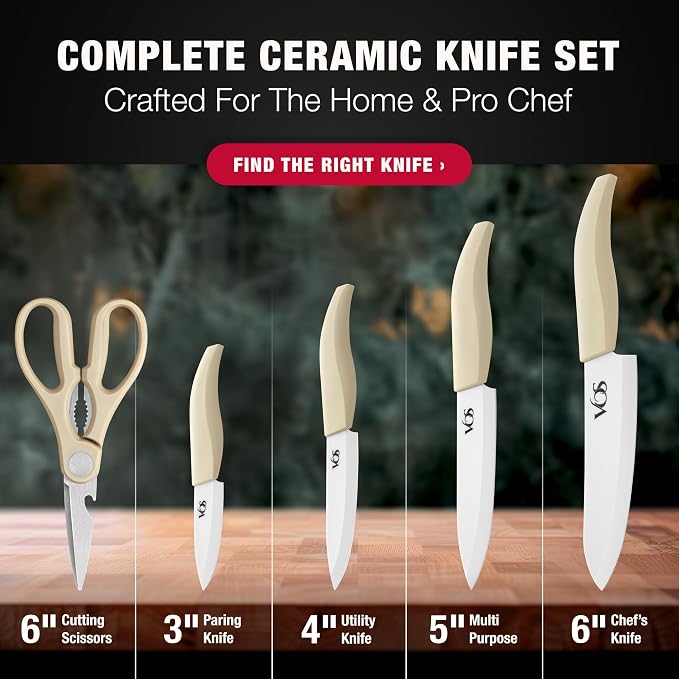 Vos ceramic knives set for kitchen in gift box, 5 ceramic knife - Image 2
