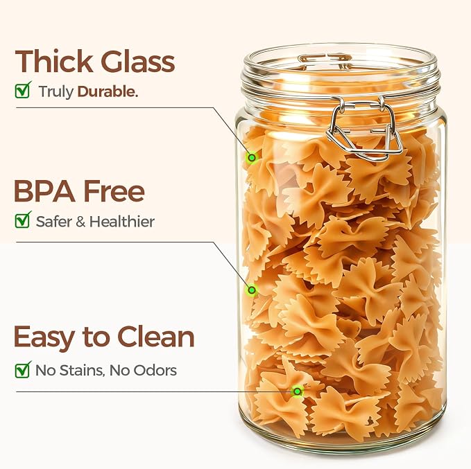 ComSaf 1 Quart Glass Jars with Airtight Lids, Straight-Sided Canisters - Image 4