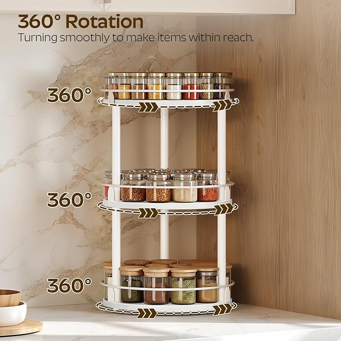 YATINEY Lazy Susan Organizer, Rotating Spice Rack, 3 Tier Spice Turntable - Image 3