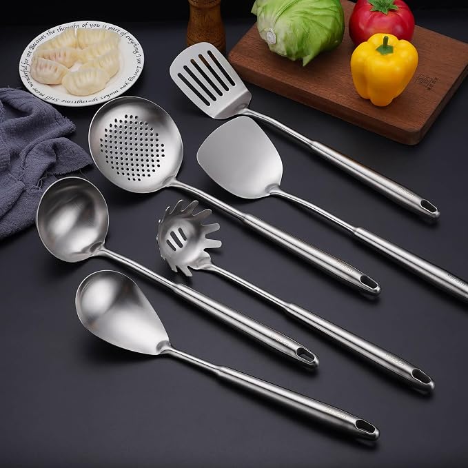 18/10 Stainless Steel Kitchen Utensils Set, Skimmer Spoon, Pasta Serve - Image 6
