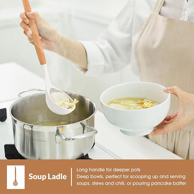 E-far White Cooking Utensils Set of 6, Silicone Kitchen Utensils - Image 5