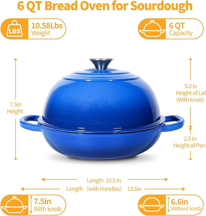 Mini Double Dutch Oven For Sourdough Bread Baking, 6QT Enameled Cast Iron Dutch - Image 2