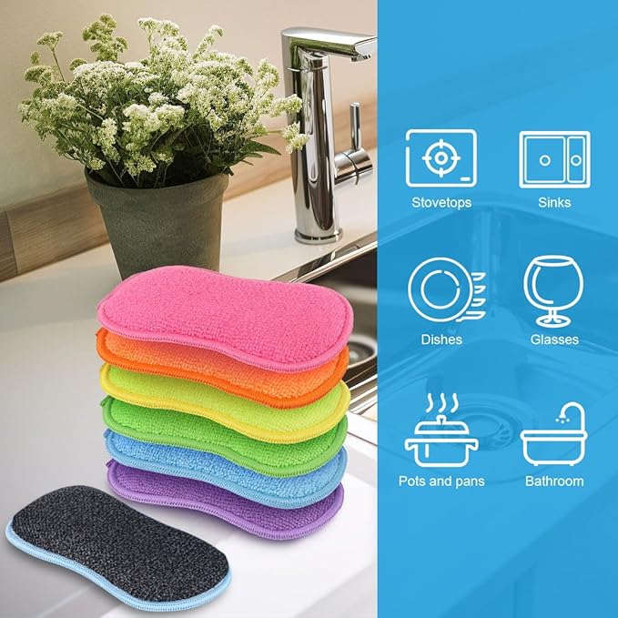 HOMEXCEL 6 Pack Multi-Purpose Scrub Sponges Kitchen, Dish Sponge, Non-Scratch - Image 6