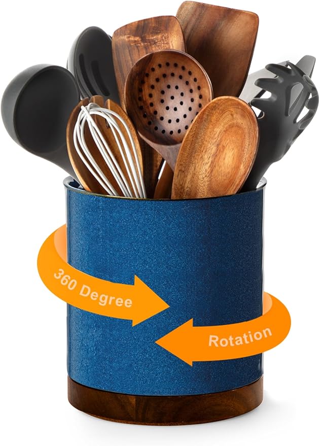 Nucookery 360°Rotating Utensil Holder, 7.2" Large Utensil Crock, Farmhouse by Nucookery