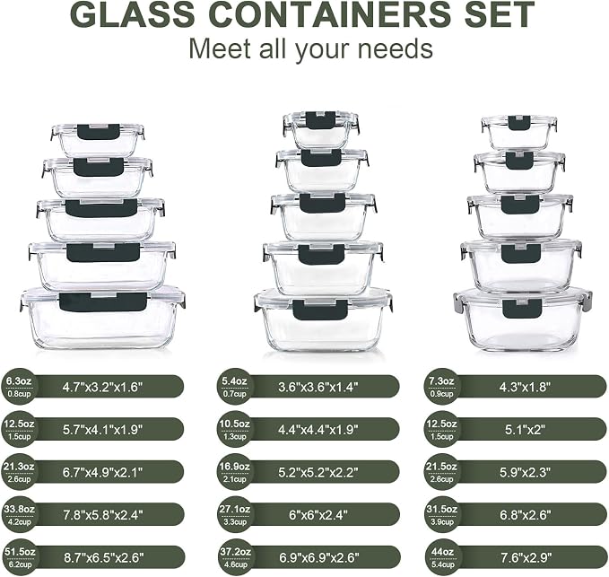 KOMUEE 30 Pieces Glass Food Storage Containers Set, Glass Meal Prep Containers - Image 2