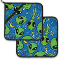 Green Alien Pot Holder Set of 2, Heat Resistant Potholders Oven Hot Pads by Larkverk