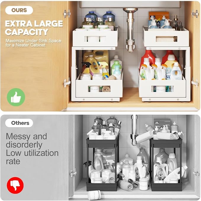 Under Sink Organizer, 2-Tier Dual Pull Out Cabinet Organizer Drawers - Image 4