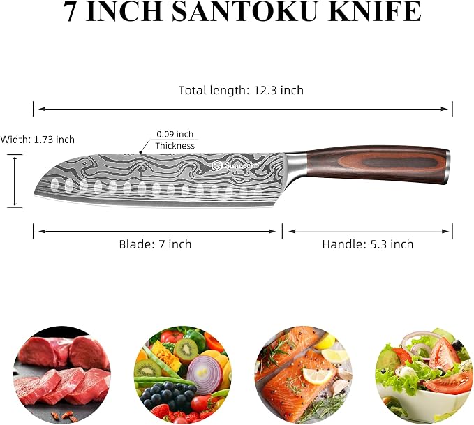 Sunnecko Chef Knife Sharp Santoku Knife 7 Inch, High Carbon Stainless Steel - Image 2