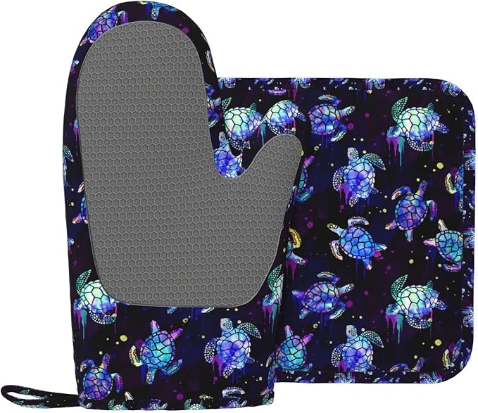 Sea Turtle Oven Mitts and Pot Holders Set by Nmbvcxz
