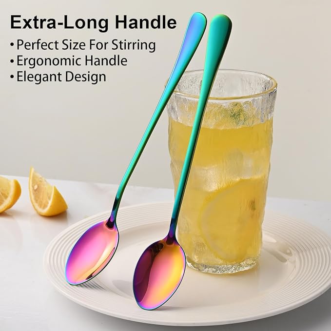 7.5 Inches Rainbow Stainless Steel Ice Tea Spoon, Colorful Cocktail Mixing Spoon - Image 4