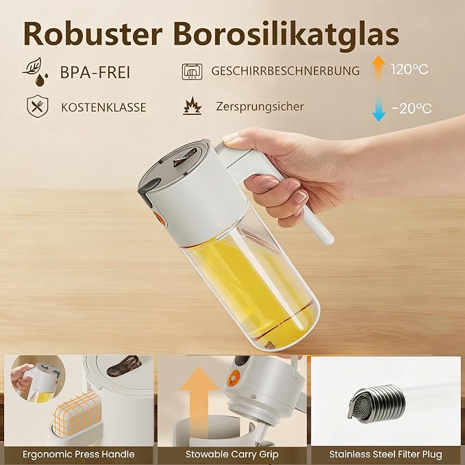 20.3oz/600ml Glass Material 2 in 1 Olive Oil Sprayer - Image 6