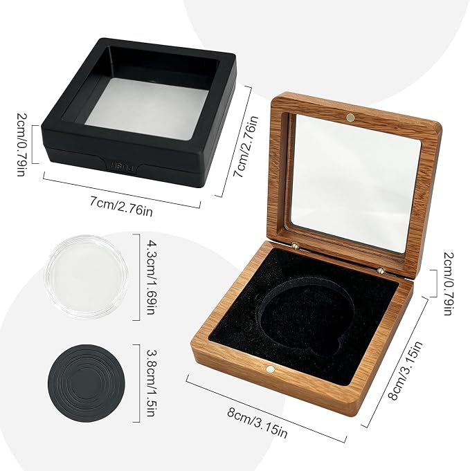 Silver Dollar Coin Holder – Single Coin Display Case Wooden Storage Box - Image 2