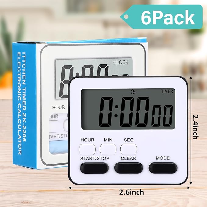 Leumoi 6 Pcs Digital Kitchen Timer 24 Hour Clock and Alarm Function Timer - Image 2