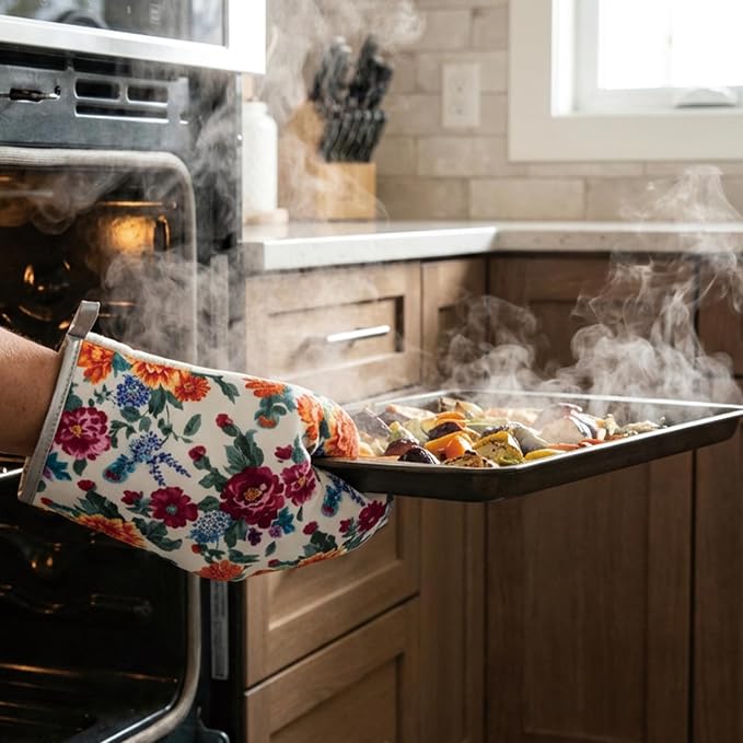 Floral Oven Mitts and Pot Holders Sets 2 Pcs, Canvas Heat Resistant Kitchen - Image 5